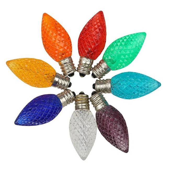 <b>C7 LED Christmas Light Replacement Bulb C7 E12 Multicolor Faceted Bulbs</b>