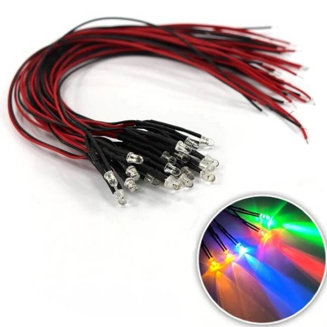 <b>3mm Pre-Wired LED Light Bulb 3V 6V 12V 24V 48V 110V 220V Ultra Bright Prewired Emitting Diode</b>