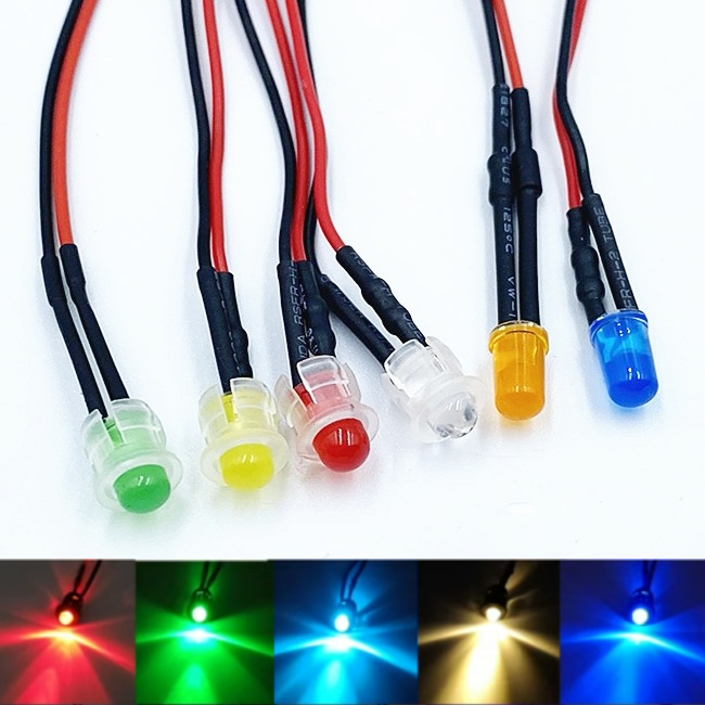 <b>5mm Pre-Wired LED light Emitting Diodes With Plastic Holder 3-24V Pre Wired LED Diodes Light Small LE</b>