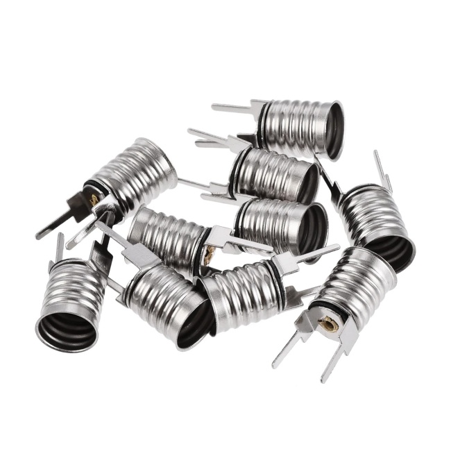 E10 Lamp Holder with 2 Pins Nickel Plated Copper