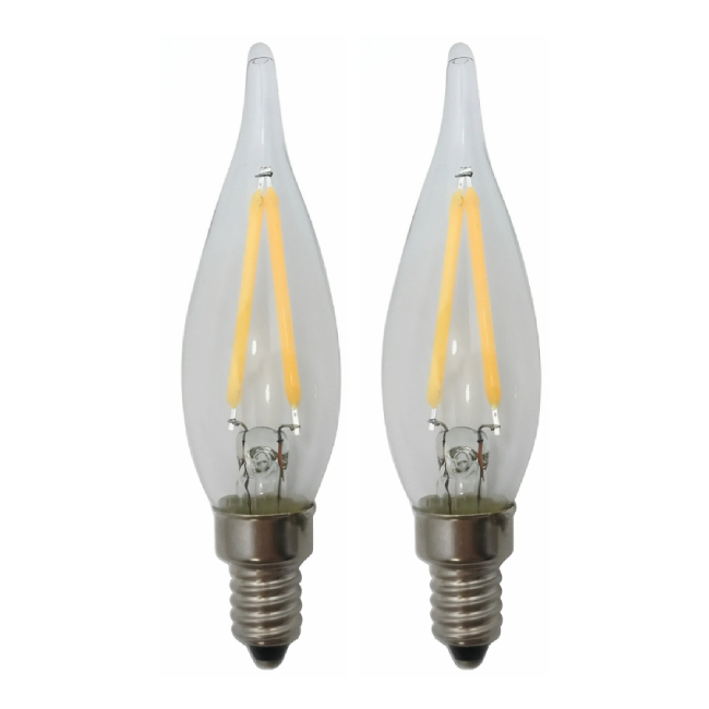 E10 Flame Tip Vintage LED Filament Candle Bulb 120V 240V 2W LED Candelabra Bulb 2700K